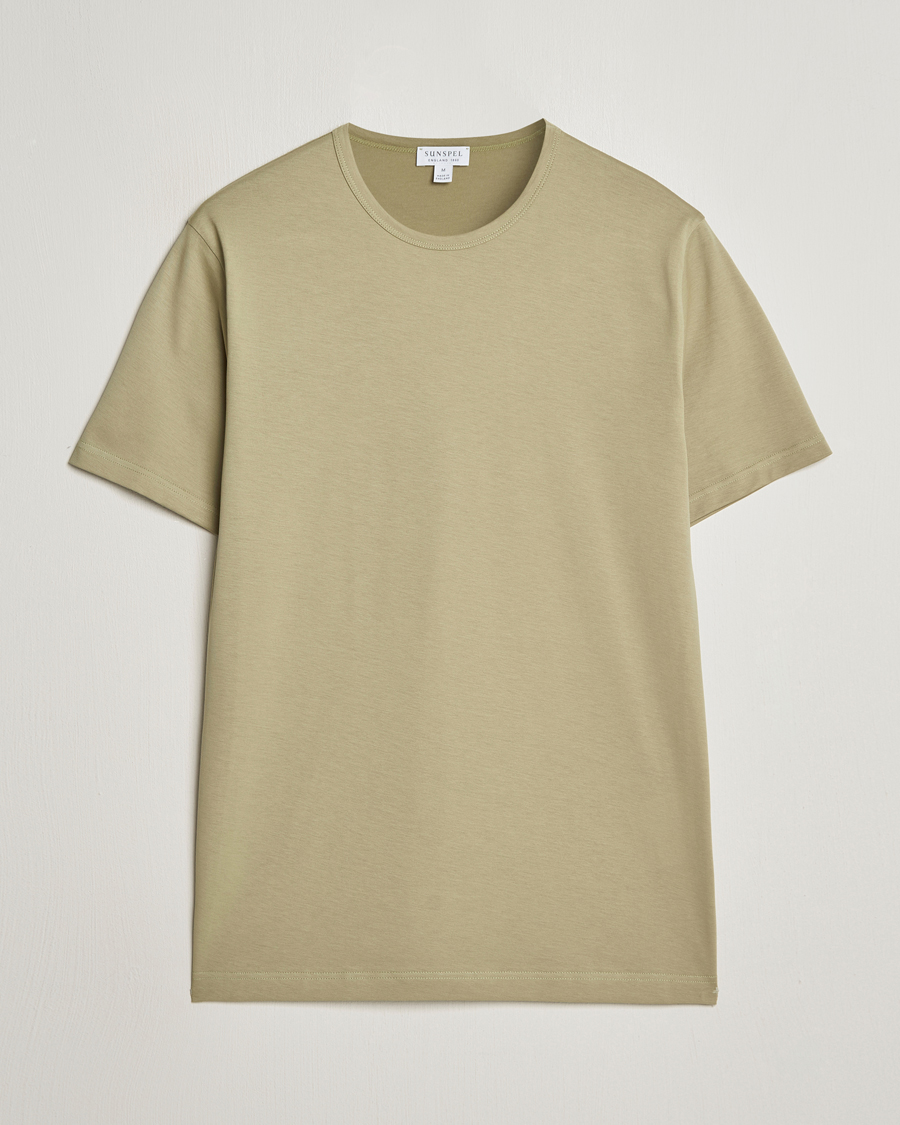 Mies | T-paidat | Sunspel | Crew Neck Q82 Cotton T-Shirt Pale Khaki