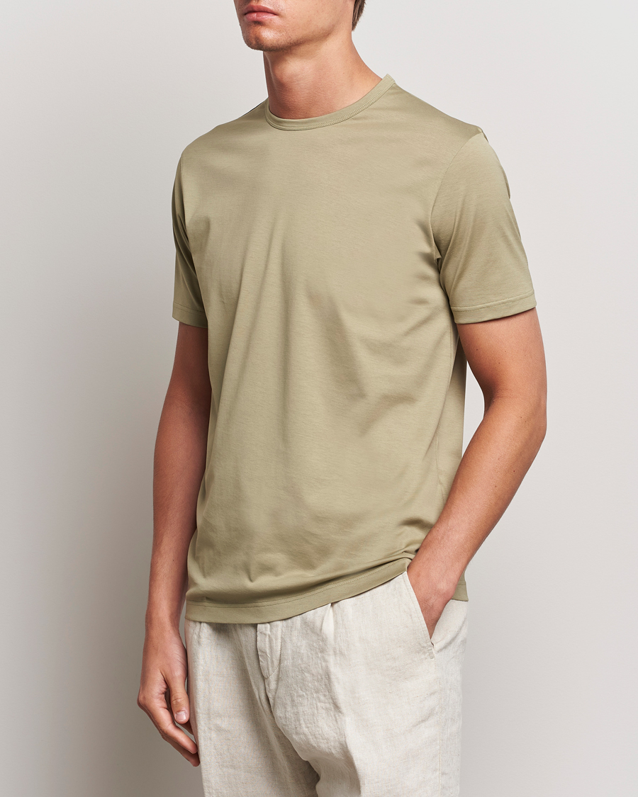 Mies | T-paidat | Sunspel | Crew Neck Q82 Cotton T-Shirt Pale Khaki