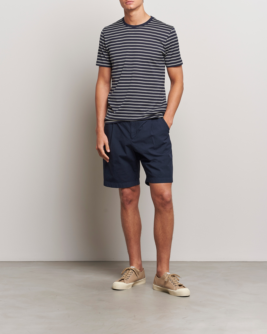 Mies | T-paidat | Sunspel | Striped Crew Neck Cotton Tee Navy/Ecru