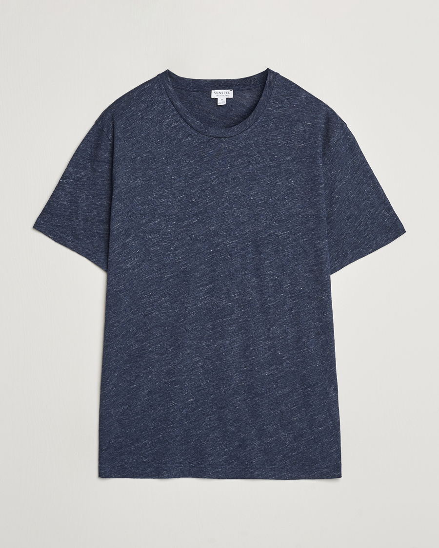 Mies | T-paidat | Sunspel | Linen T-Shirt Navy Melange