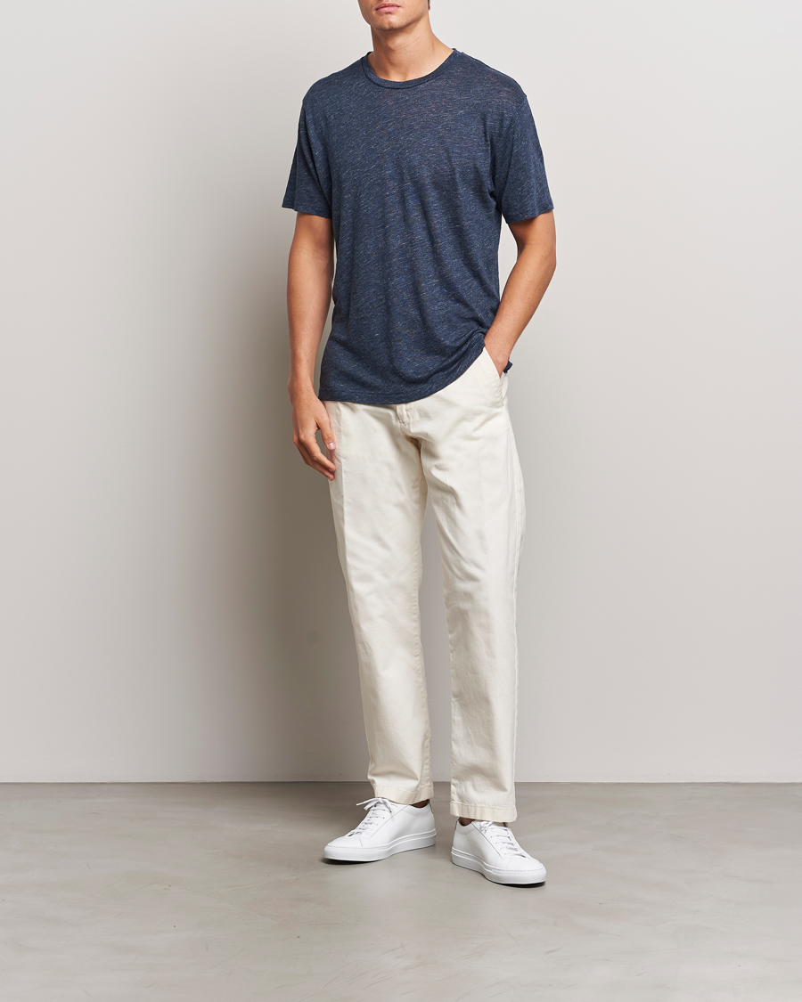 Mies | T-paidat | Sunspel | Linen T-Shirt Navy Melange