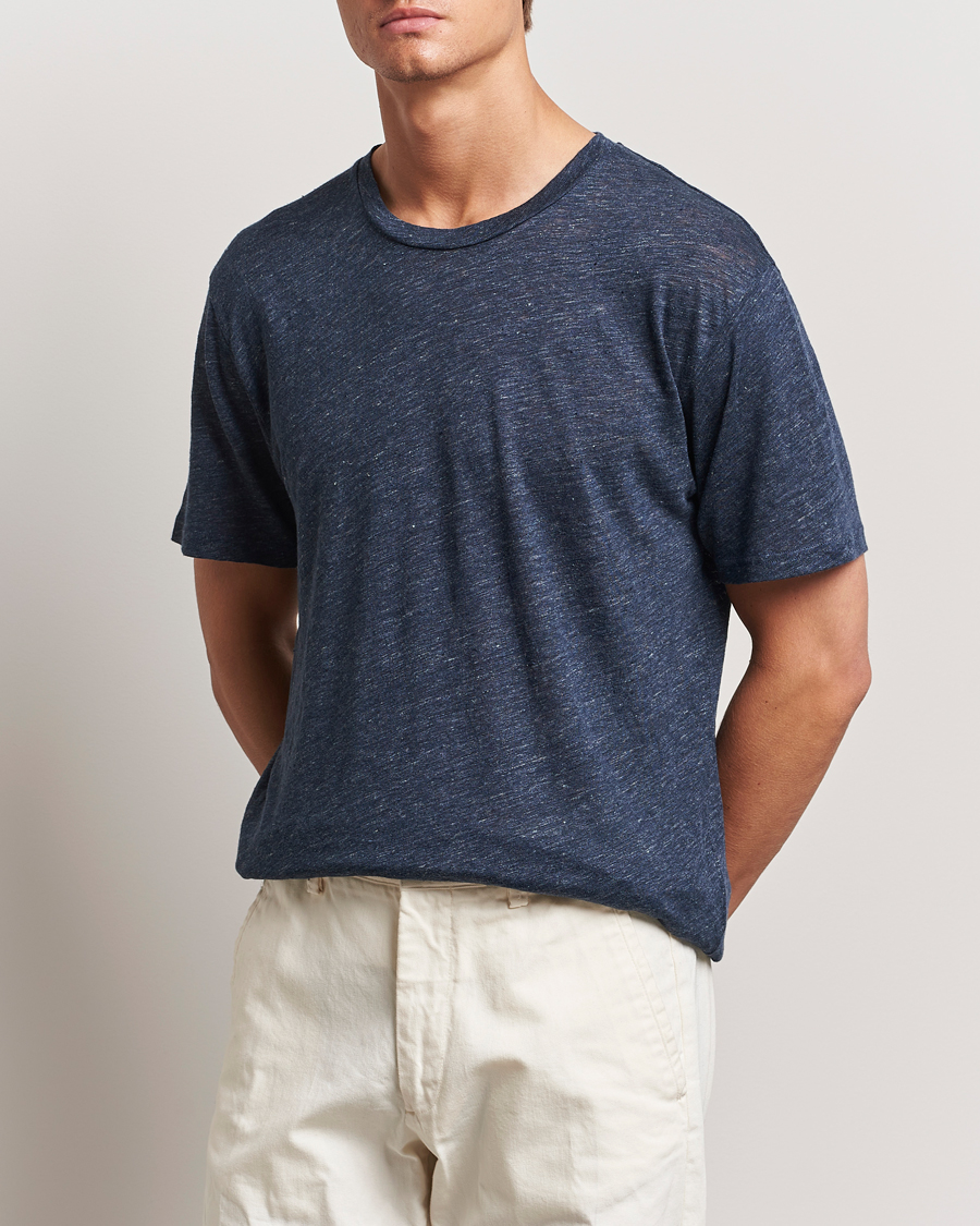 Mies | T-paidat | Sunspel | Linen T-Shirt Navy Melange