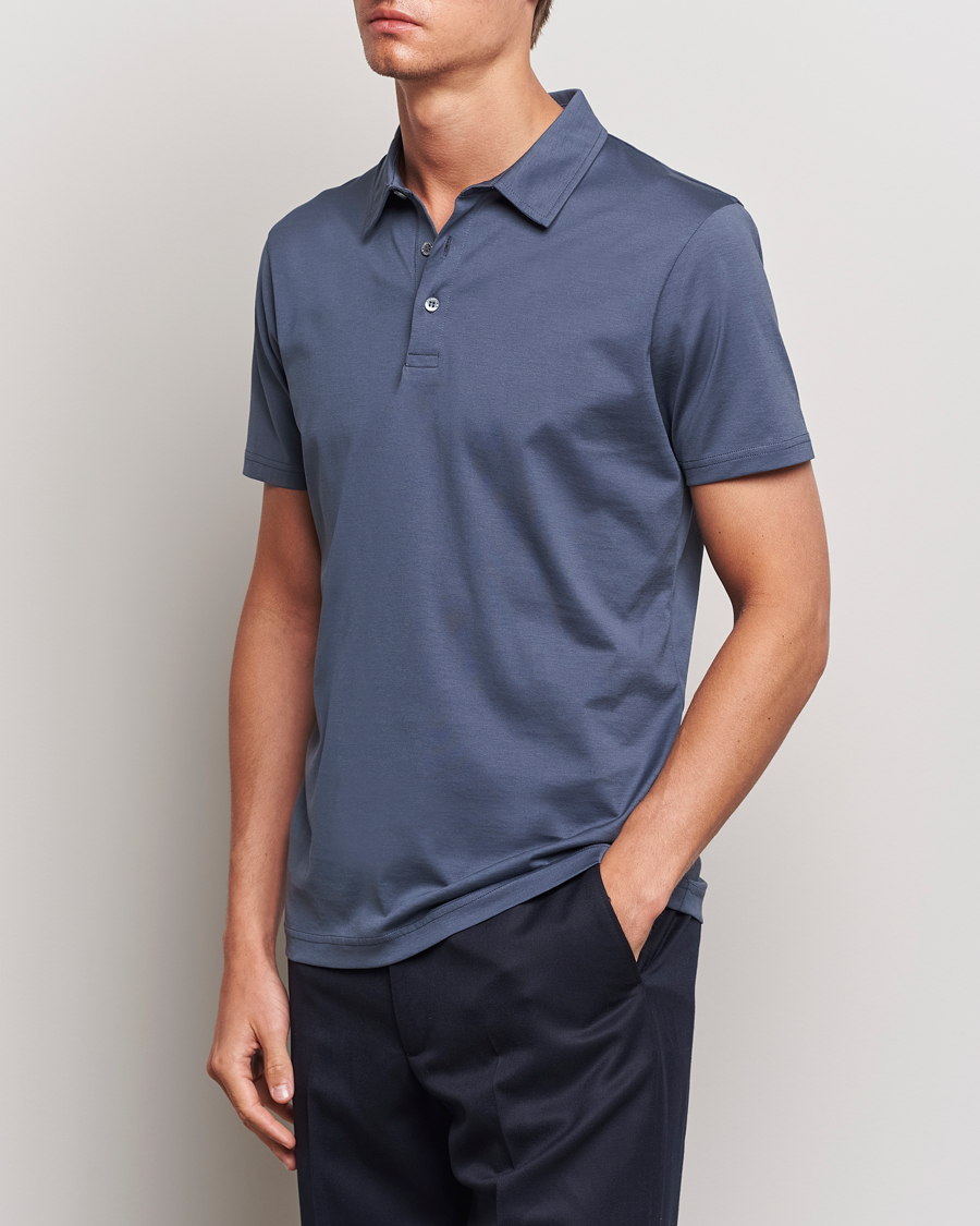 Mies | Best of British | Sunspel | Cotton Jersey Polo Slate Blue