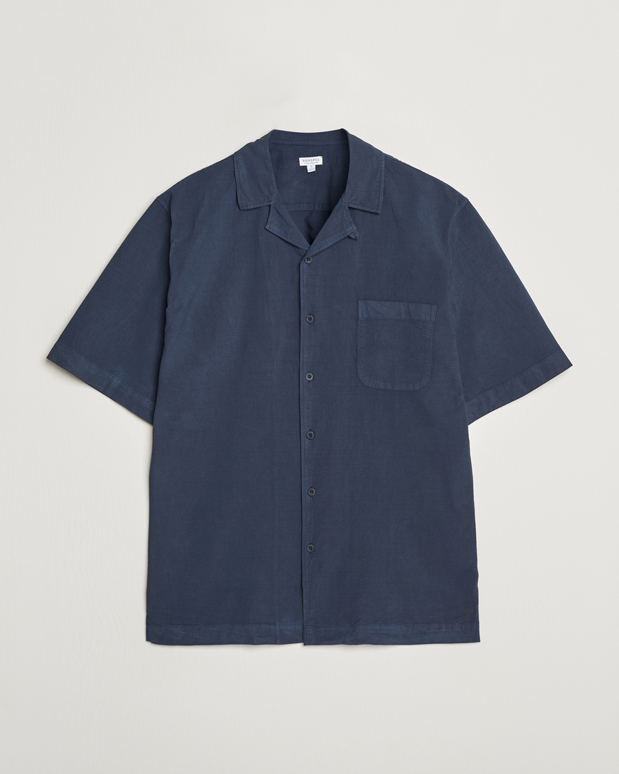 Mies | Kauluspaidat | Sunspel | Lightweight Seersucker Shirt Navy
