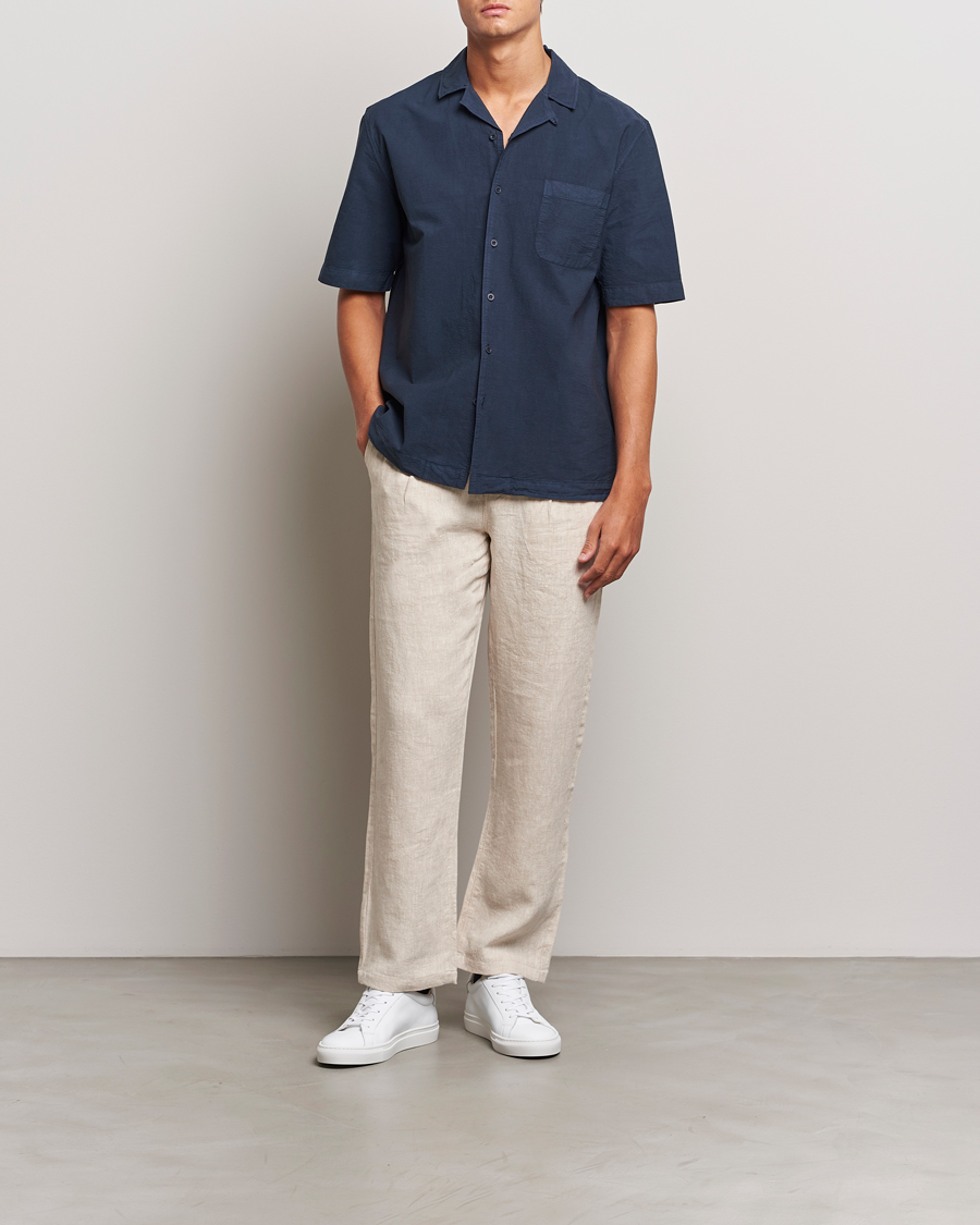 Mies | Kauluspaidat | Sunspel | Lightweight Seersucker Shirt Navy