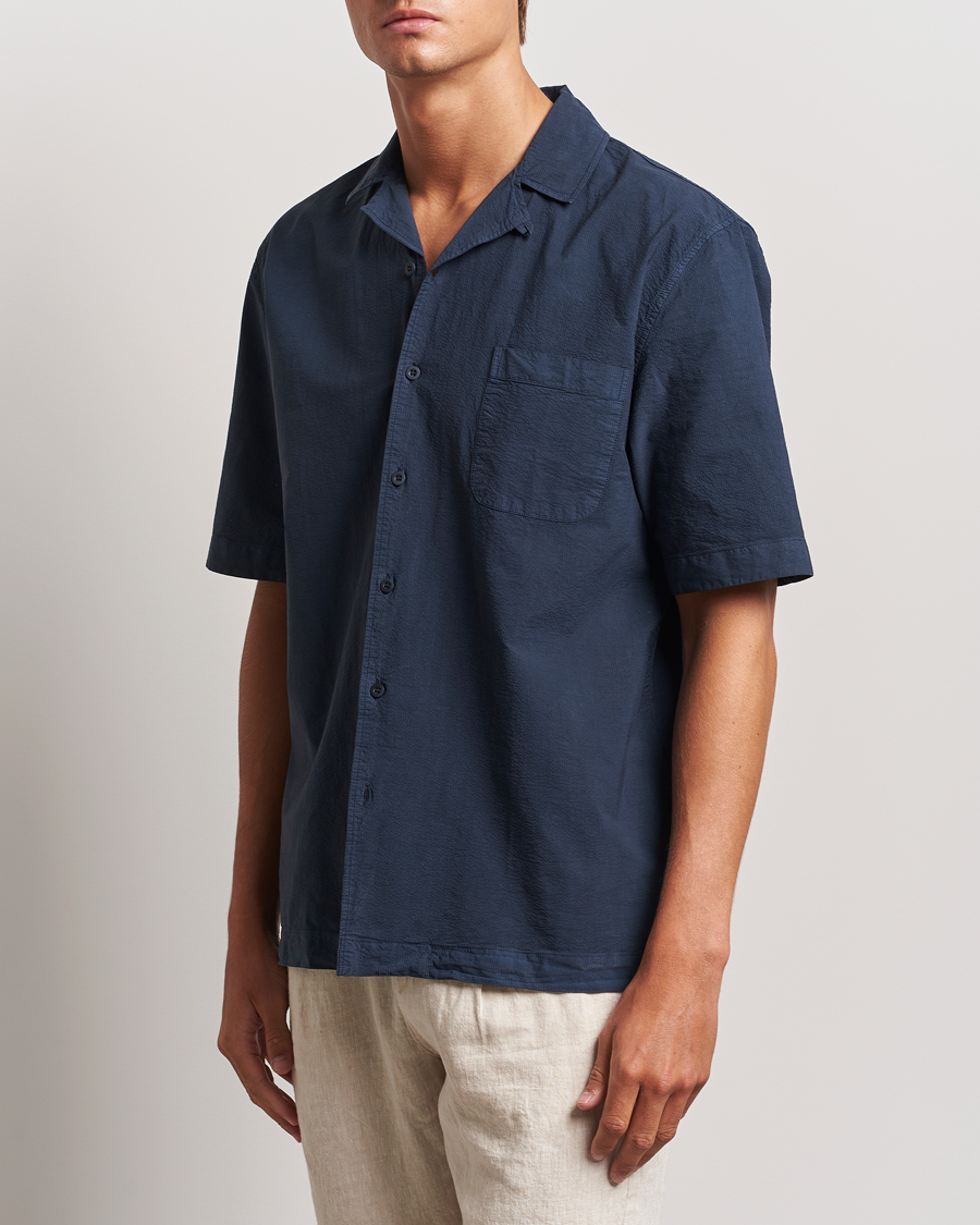Mies | Kauluspaidat | Sunspel | Lightweight Seersucker Shirt Navy