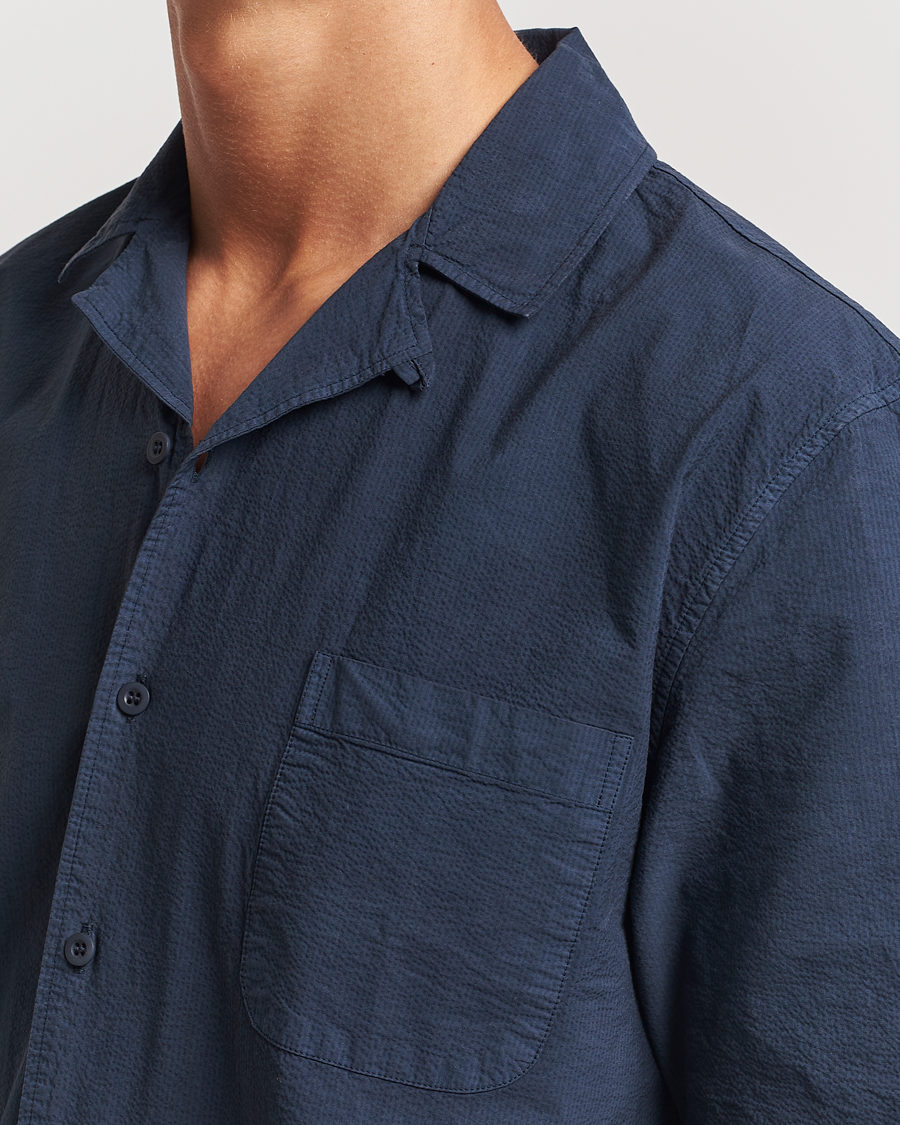Mies | Kauluspaidat | Sunspel | Lightweight Seersucker Shirt Navy