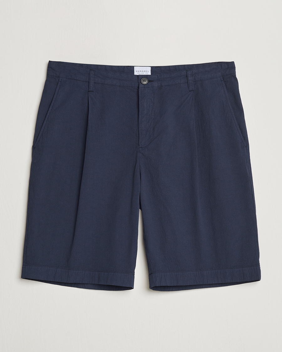 Mies | Shortsit | Sunspel | Lightweight Seersucker Shorts Navy