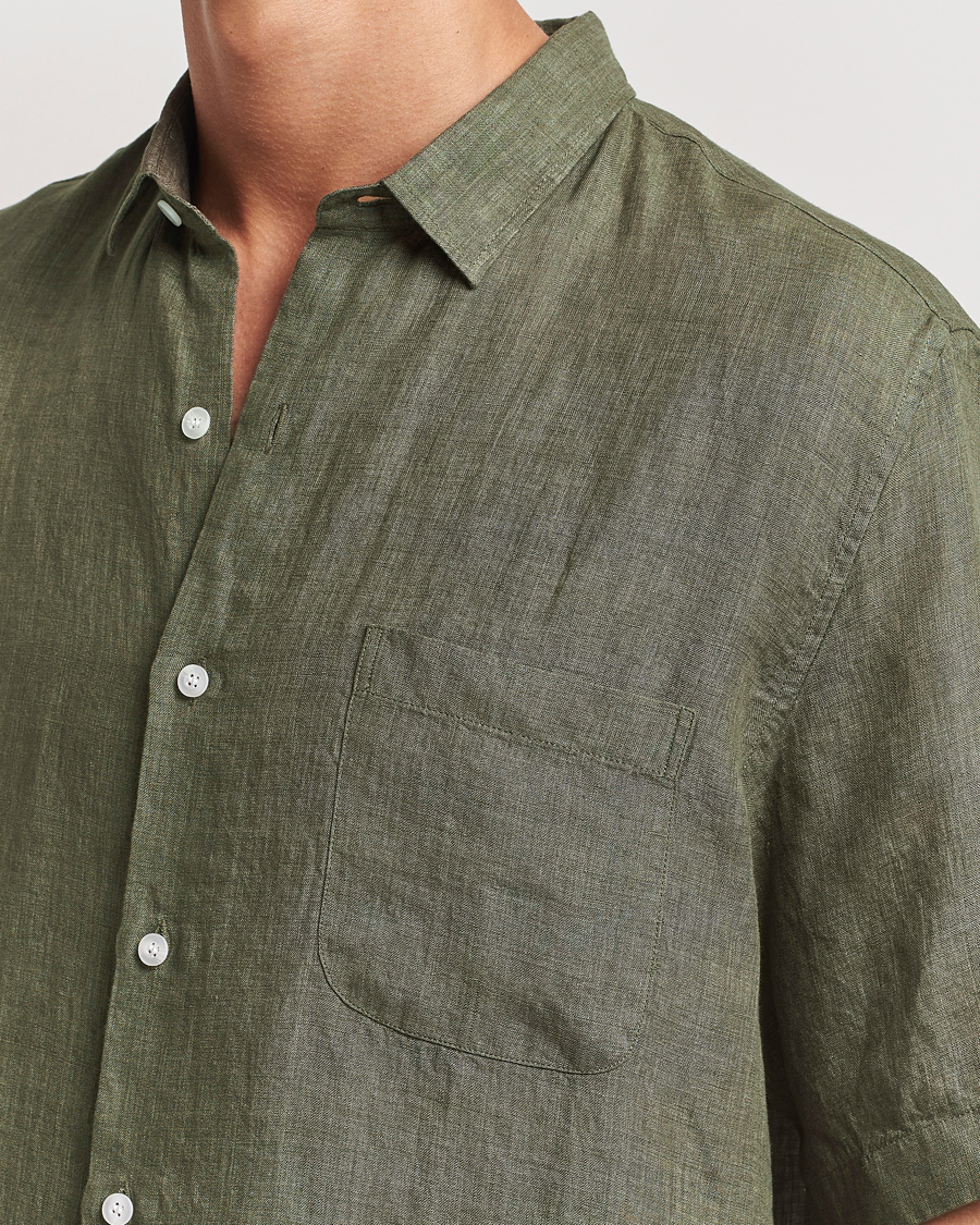 Mies | Kauluspaidat | Sunspel | Short Sleeved Linen Shirt Khaki