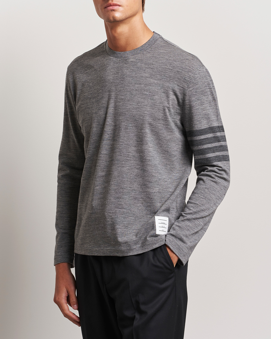 Mies | T-paidat | Thom Browne | Long Sleeve Wool Jersey T-Shirt Medium Grey
