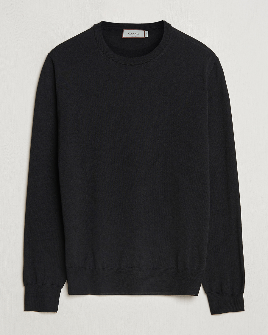 Mies | Puserot | Canali | Merino Wool Crew Neck Black