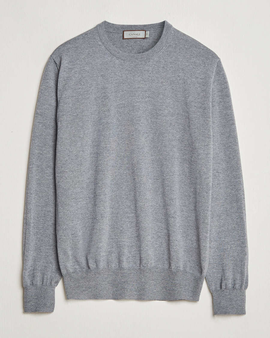 Mies | Puserot | Canali | Merino Wool Crew Neck Light Grey