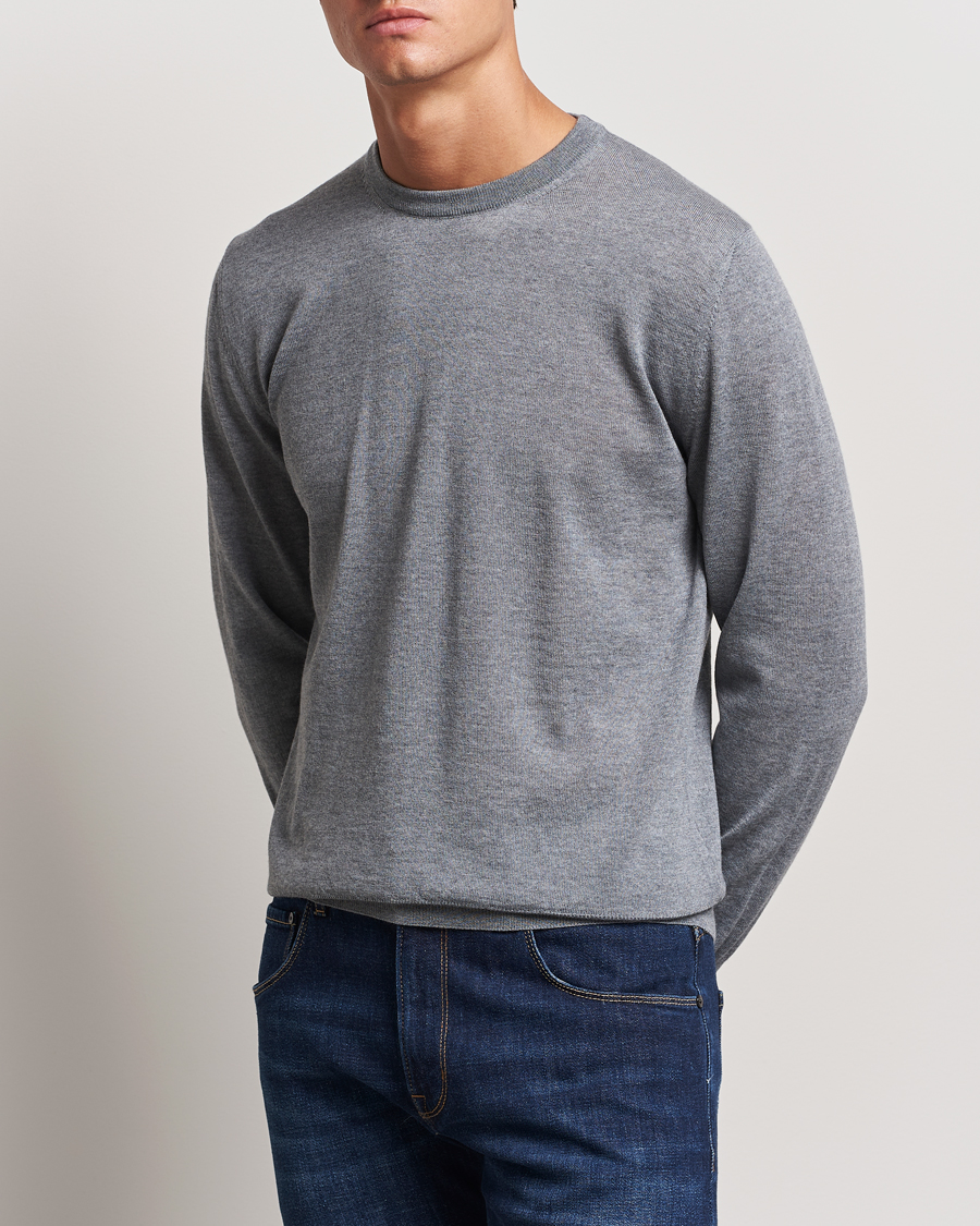 Mies | Puserot | Canali | Merino Wool Crew Neck Light Grey