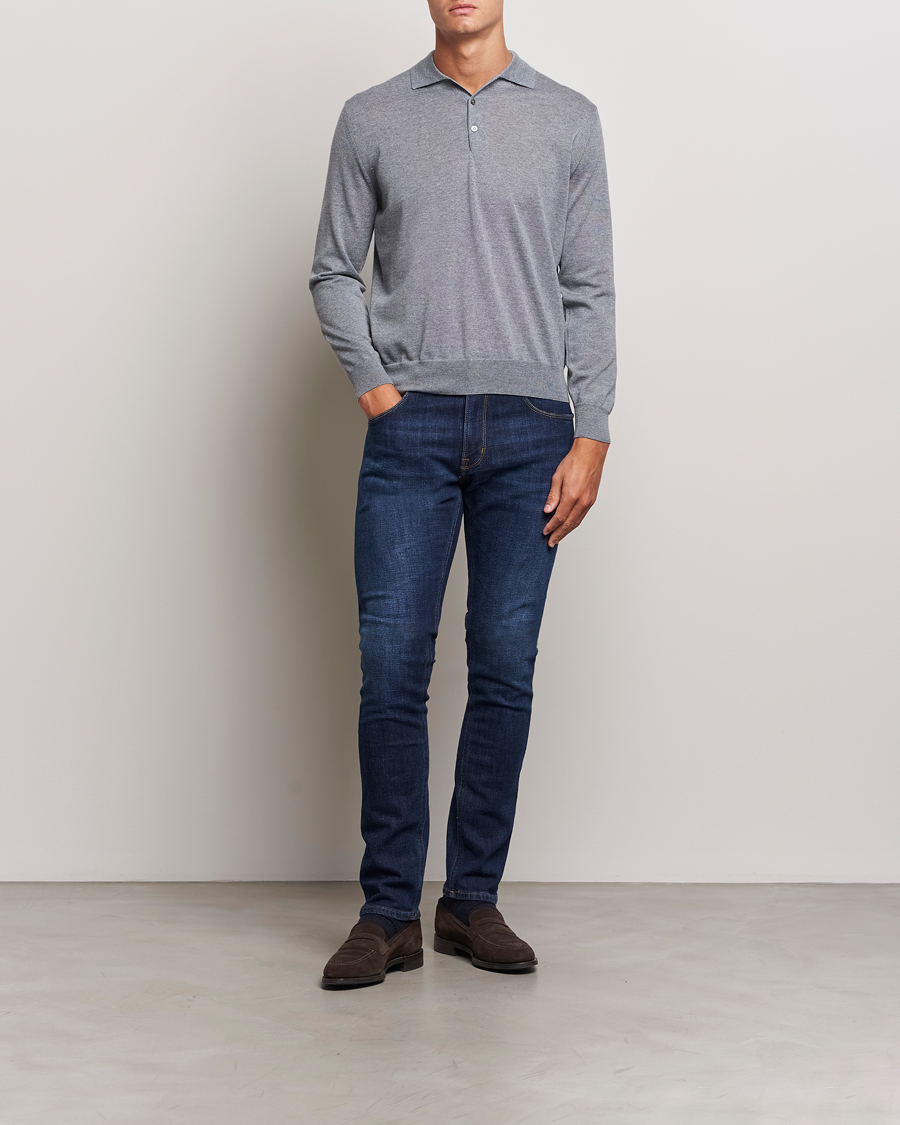 Mies | Puserot | Canali | Merino Wool Knitted Polo Light Grey