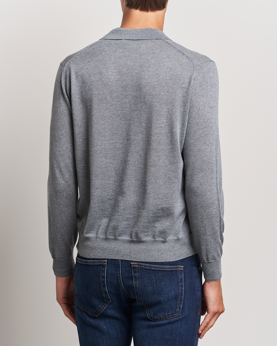 Mies | Puserot | Canali | Merino Wool Knitted Polo Light Grey