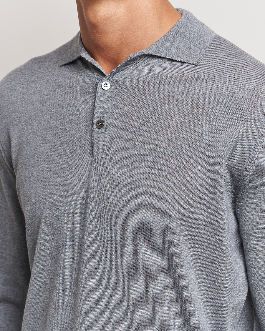 Mies | Puserot | Canali | Merino Wool Knitted Polo Light Grey