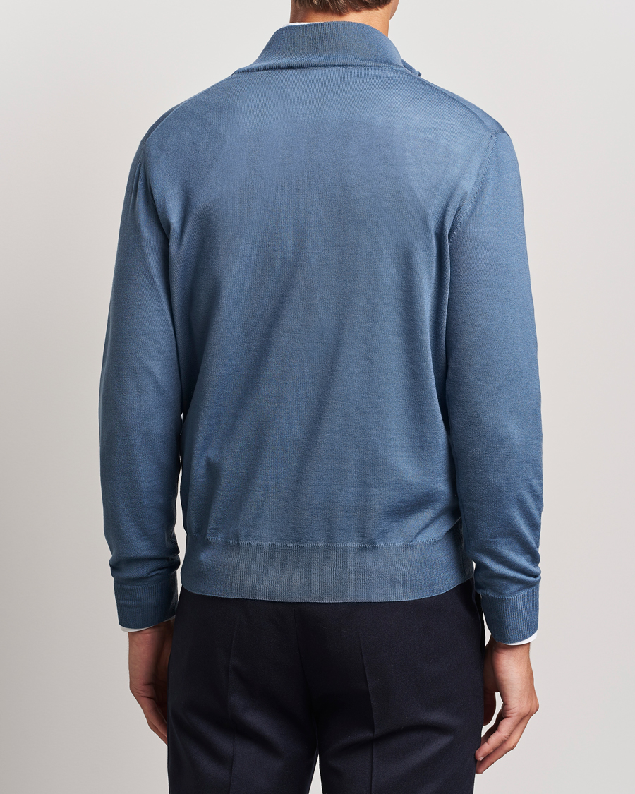 Mies | Puserot | Canali | Merino Wool Half Zip Light Blue