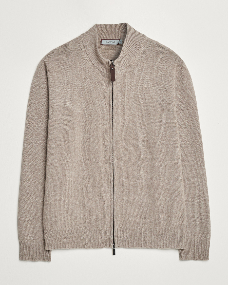 Mies | Puserot | Canali | Wool/Cashmere Full Zip Sweater Beige
