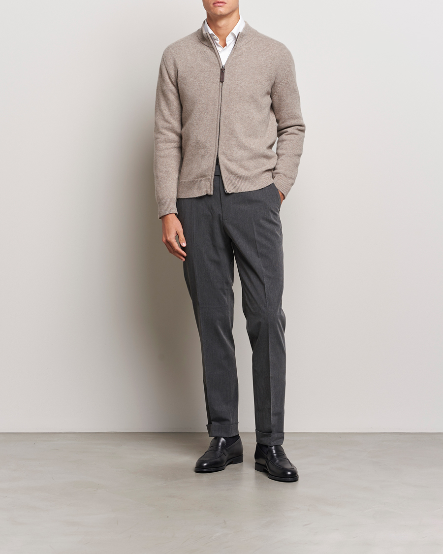 Mies | Puserot | Canali | Wool/Cashmere Full Zip Sweater Beige
