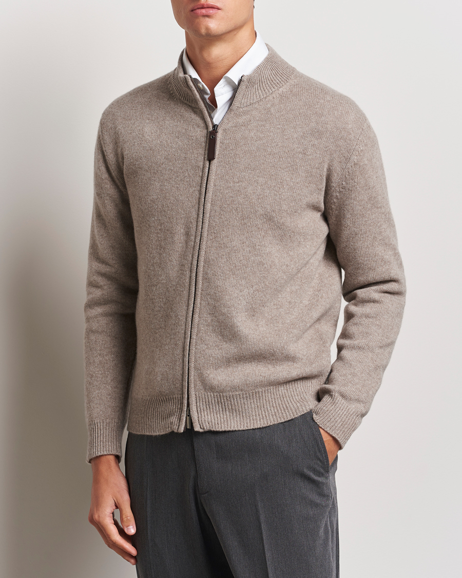 Mies | Puserot | Canali | Wool/Cashmere Full Zip Sweater Beige