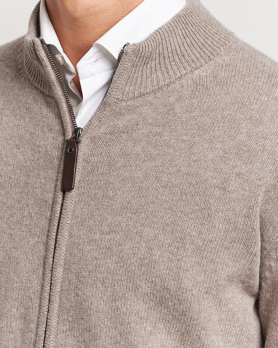 Mies | Puserot | Canali | Wool/Cashmere Full Zip Sweater Beige