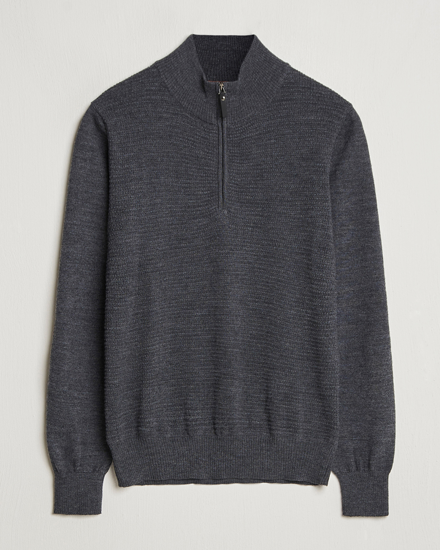 Mies | Puserot | Canali | Textured Knit Half Zip Charcoal