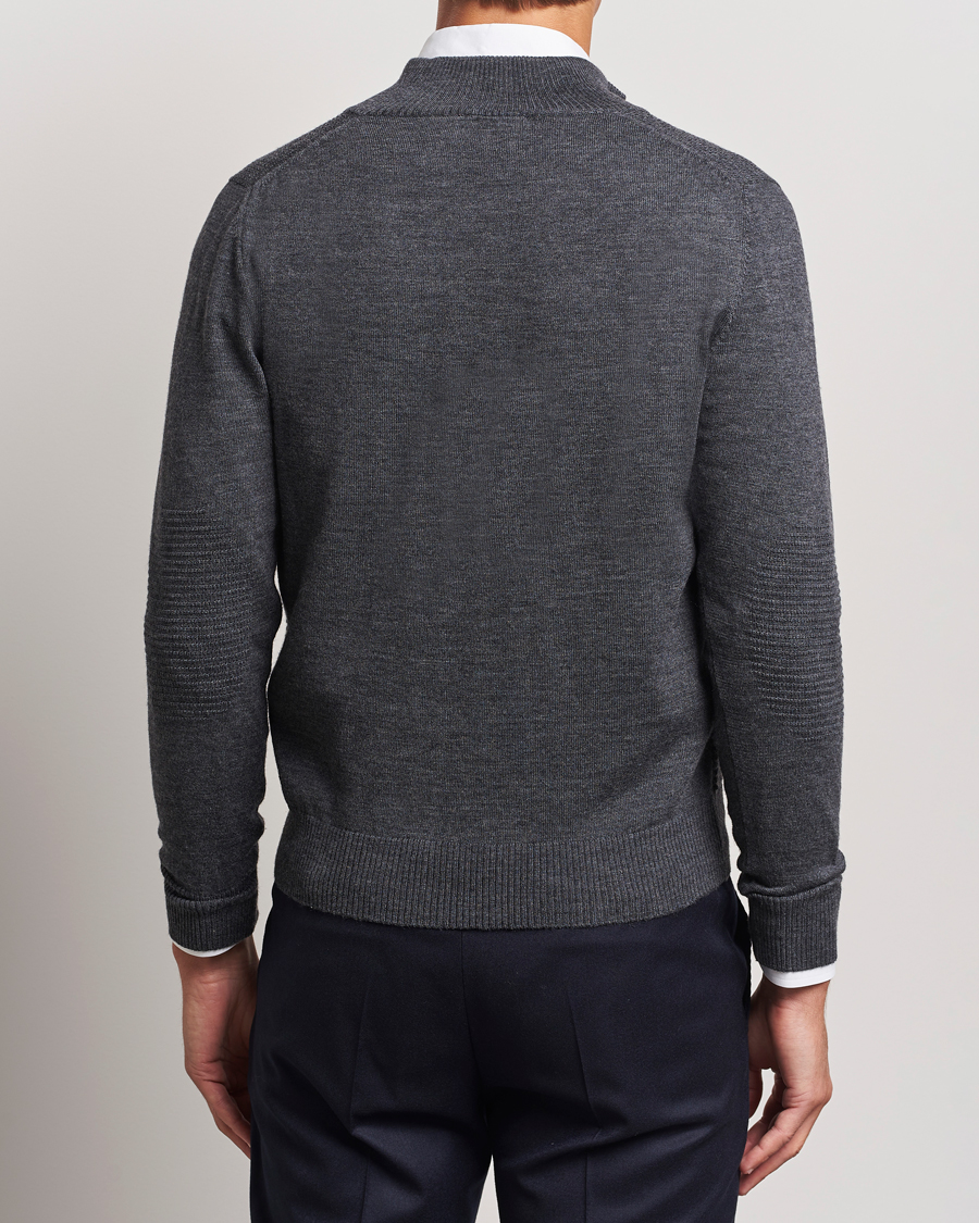 Mies | Puserot | Canali | Textured Knit Half Zip Charcoal