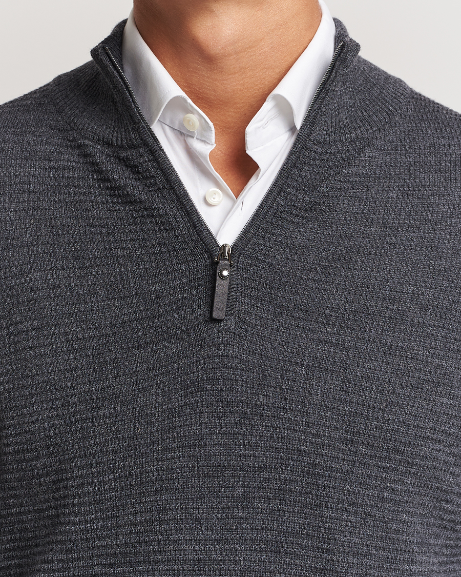 Mies | Puserot | Canali | Textured Knit Half Zip Charcoal