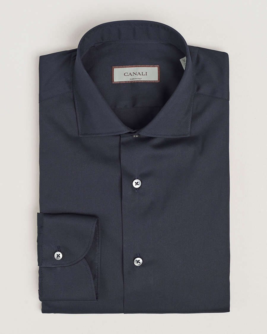Mies | Kauluspaidat | Canali | Slim Fit Cotton/Stretch Shirt Navy
