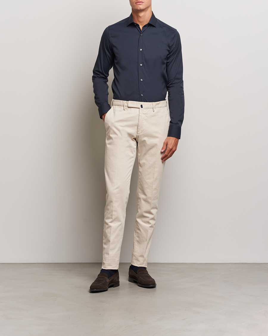 Mies | Kauluspaidat | Canali | Slim Fit Cotton/Stretch Shirt Navy