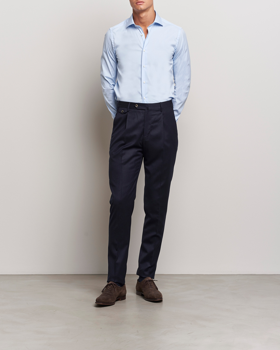 Mies | Kauluspaidat | Canali | Slim Fit Cotton/Stretch Shirt Light Blue