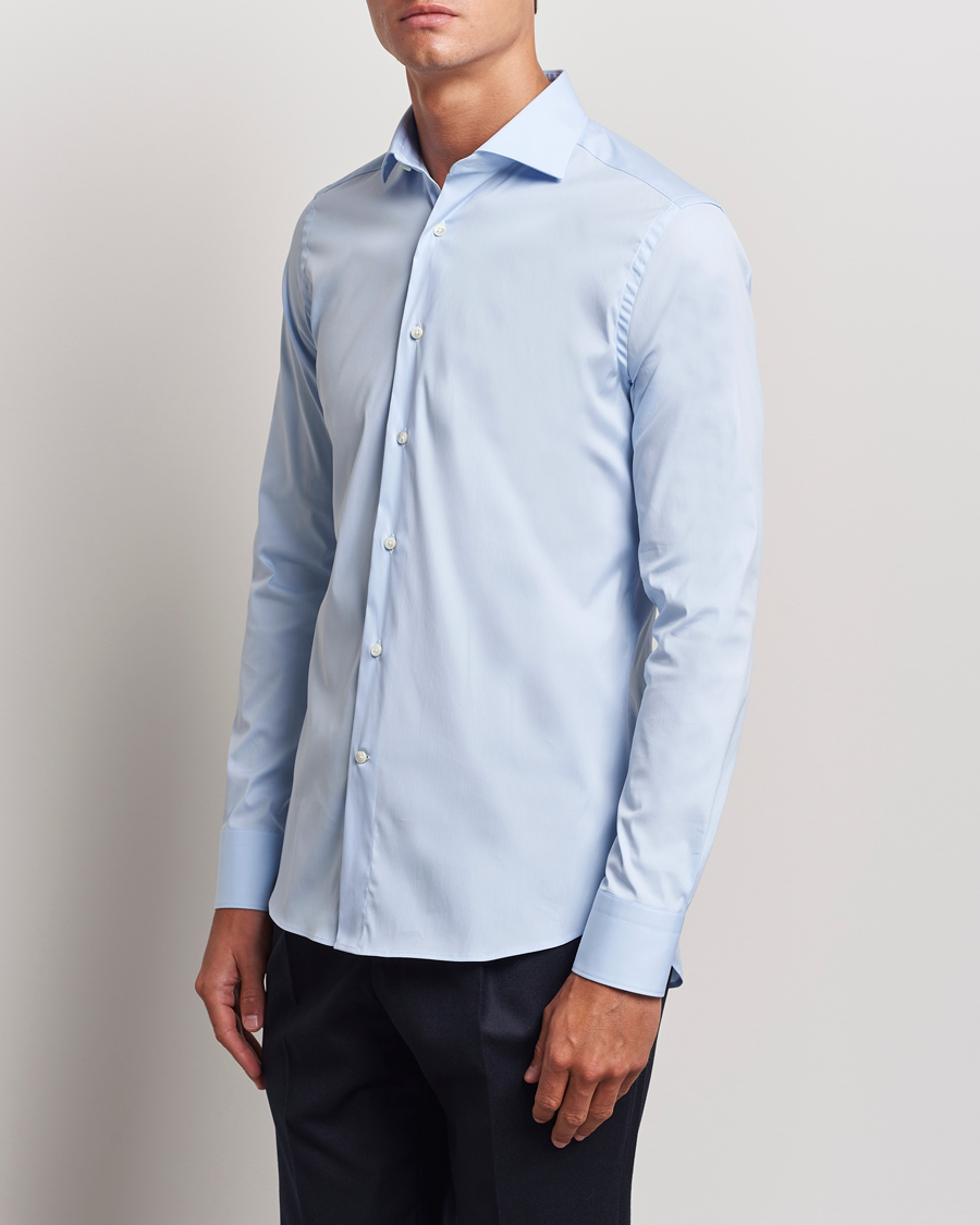 Mies | Kauluspaidat | Canali | Slim Fit Cotton/Stretch Shirt Light Blue