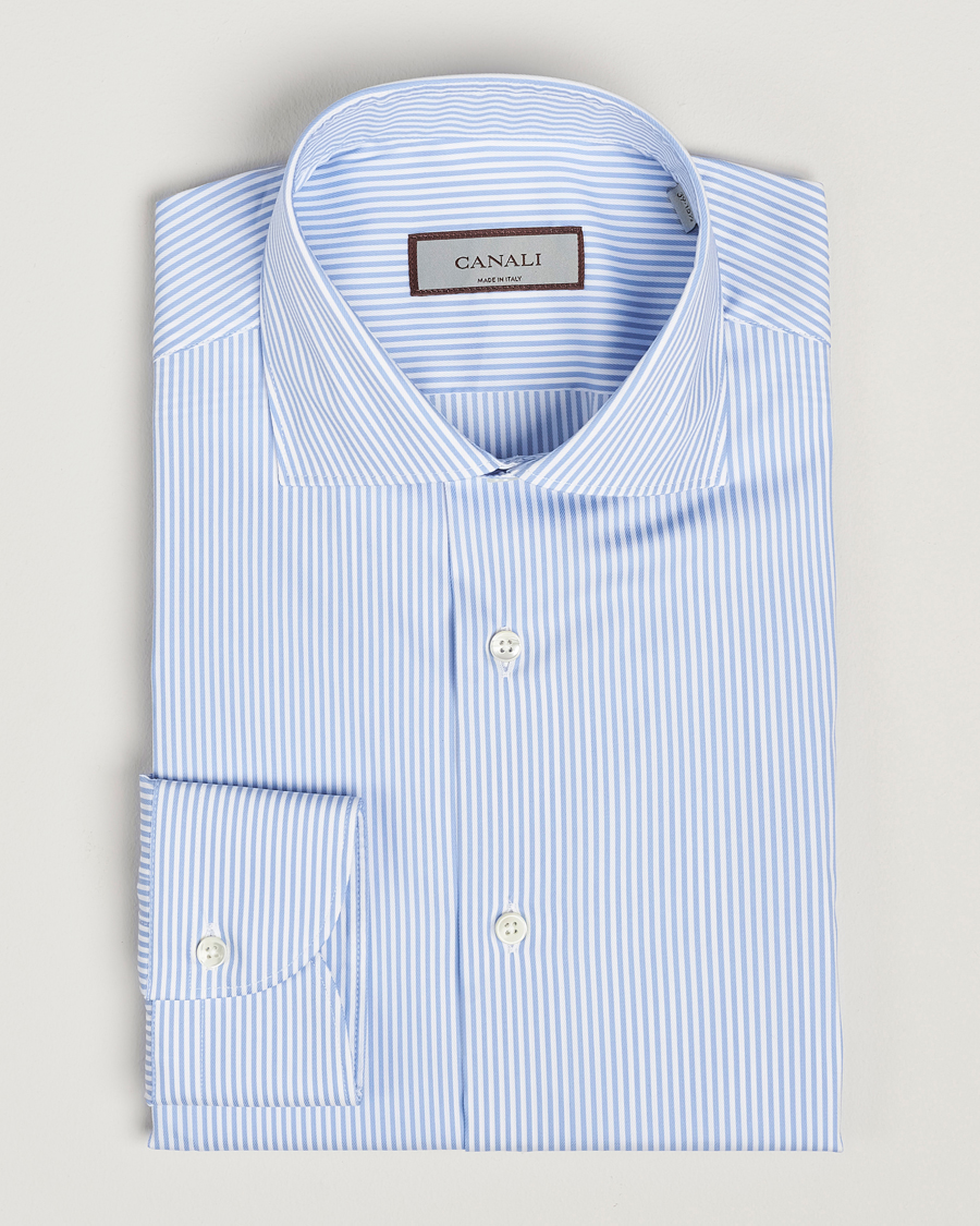Mies | Kauluspaidat | Canali | Slim Fit Cotton/Stretch Shirt Light Blue Stripe