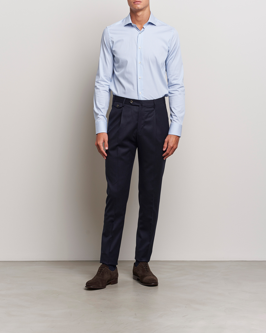 Mies | Kauluspaidat | Canali | Slim Fit Cotton/Stretch Shirt Light Blue Stripe