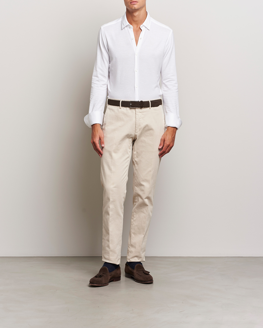 Mies | Kauluspaidat | Canali | Slim Fit Stretch Piquet Shirt White