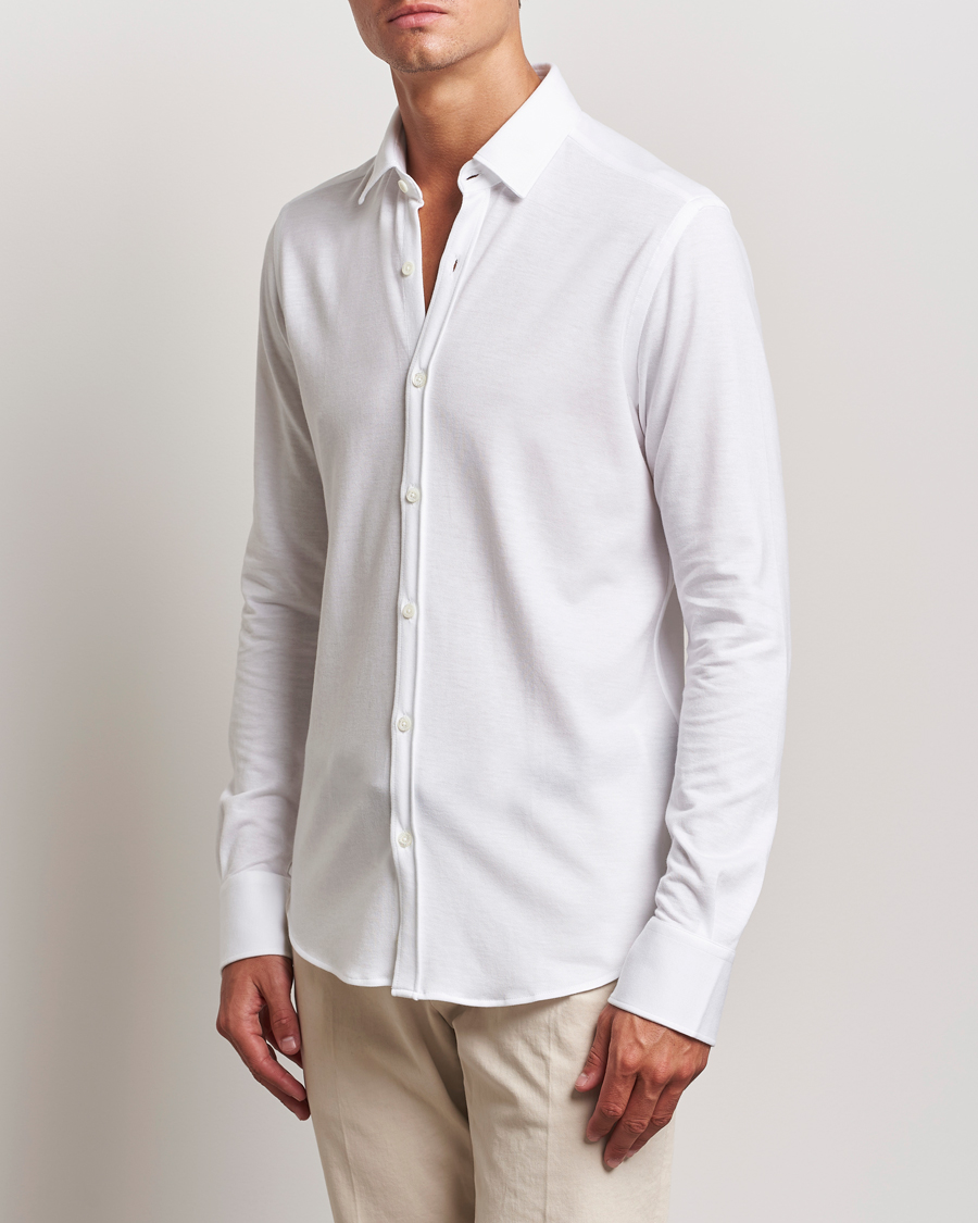 Mies | Kauluspaidat | Canali | Slim Fit Stretch Piquet Shirt White