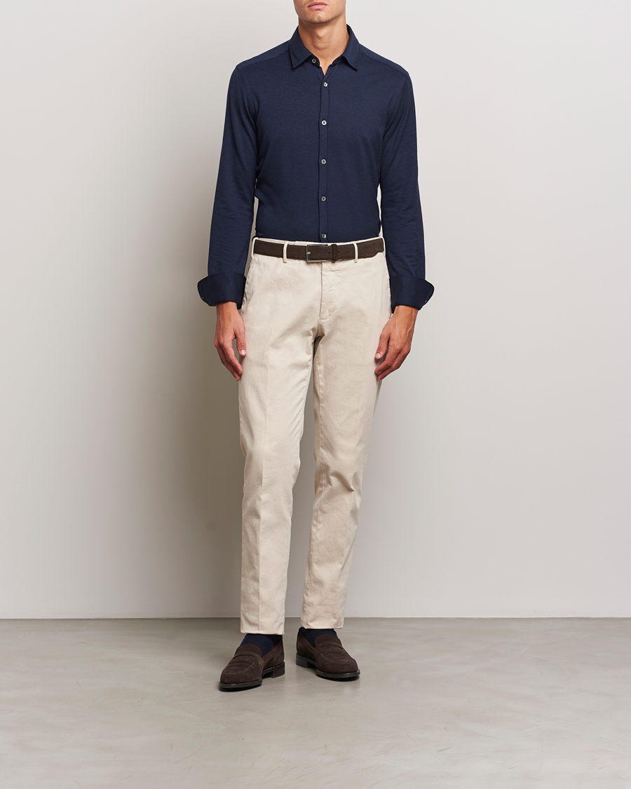 Mies | Kauluspaidat | Canali | Slim Fit Stretch Piquet Shirt Navy