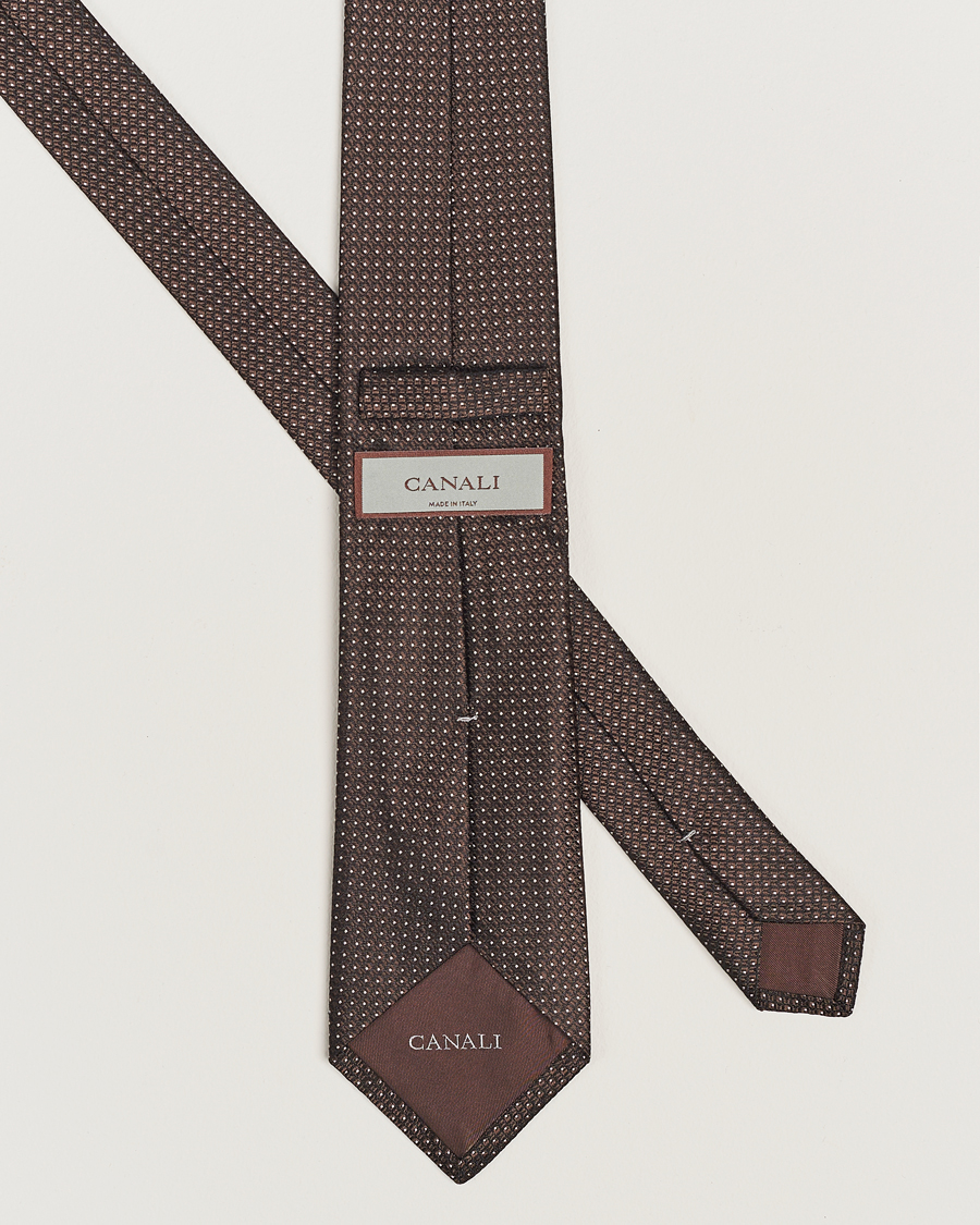 Mies | Canali Micro Dot Silk Tie Brown | Canali | Micro Dot Silk Tie Brown
