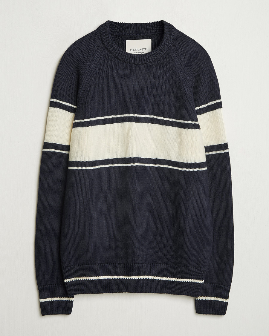 Mies | Puserot | GANT 240 Mulberry Street | Striped Wool Knitted Crew Neck Classic Blue