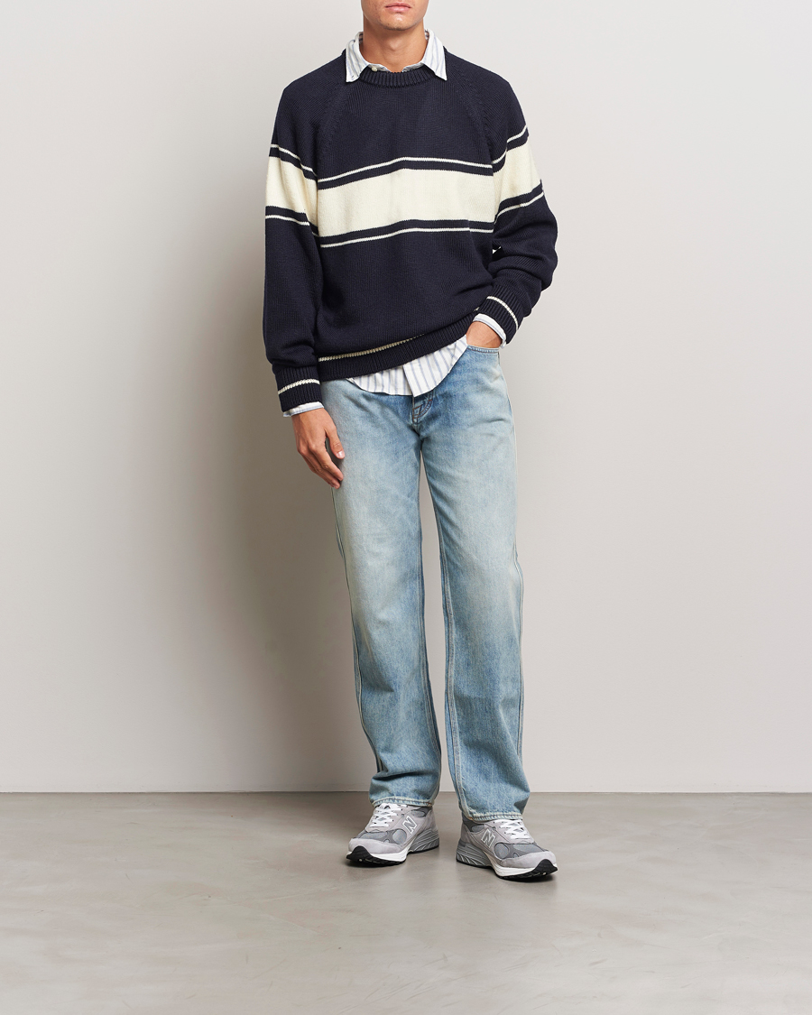 Mies | Puserot | GANT 240 Mulberry Street | Striped Wool Knitted Crew Neck Classic Blue