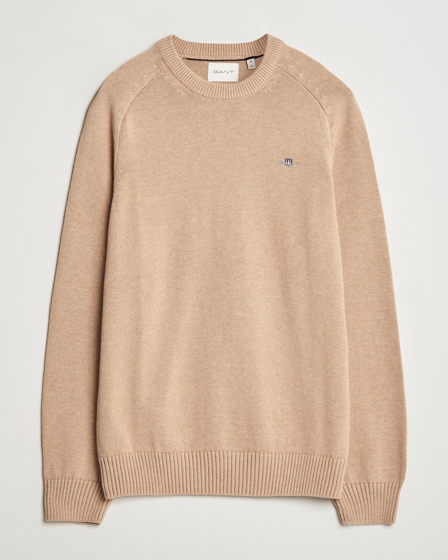 Mies | Puserot | GANT | Casual Cotton Saddle C-neck Khaki Melange