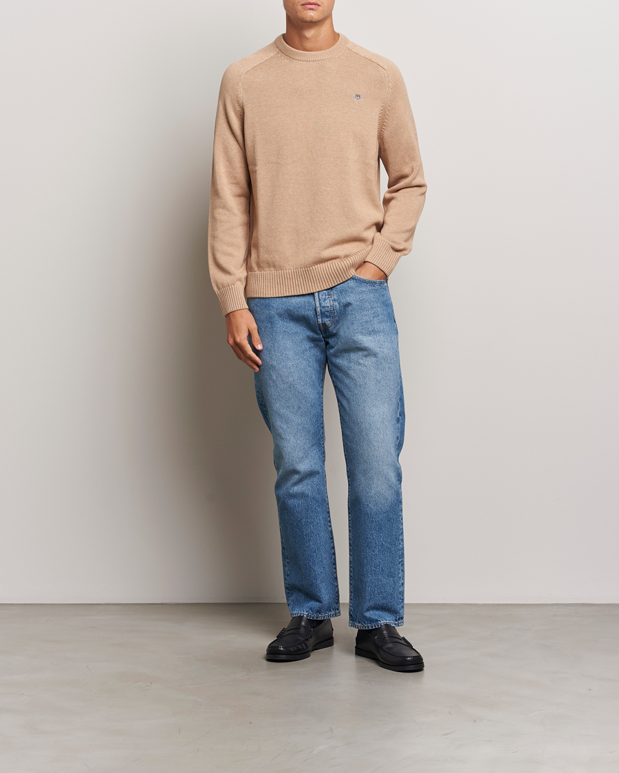Mies | Puserot | GANT | Casual Cotton Saddle C-neck Khaki Melange