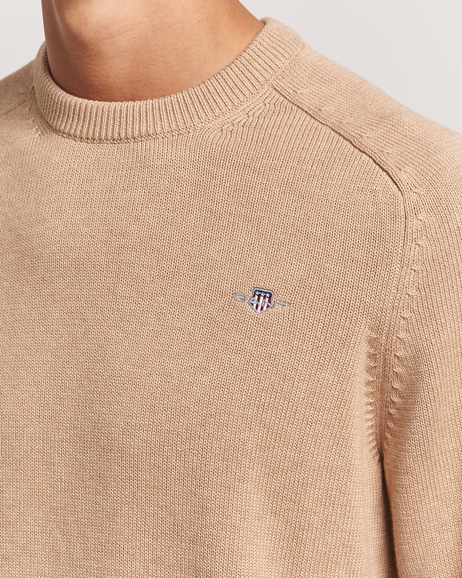 Mies | Puserot | GANT | Casual Cotton Saddle C-neck Khaki Melange