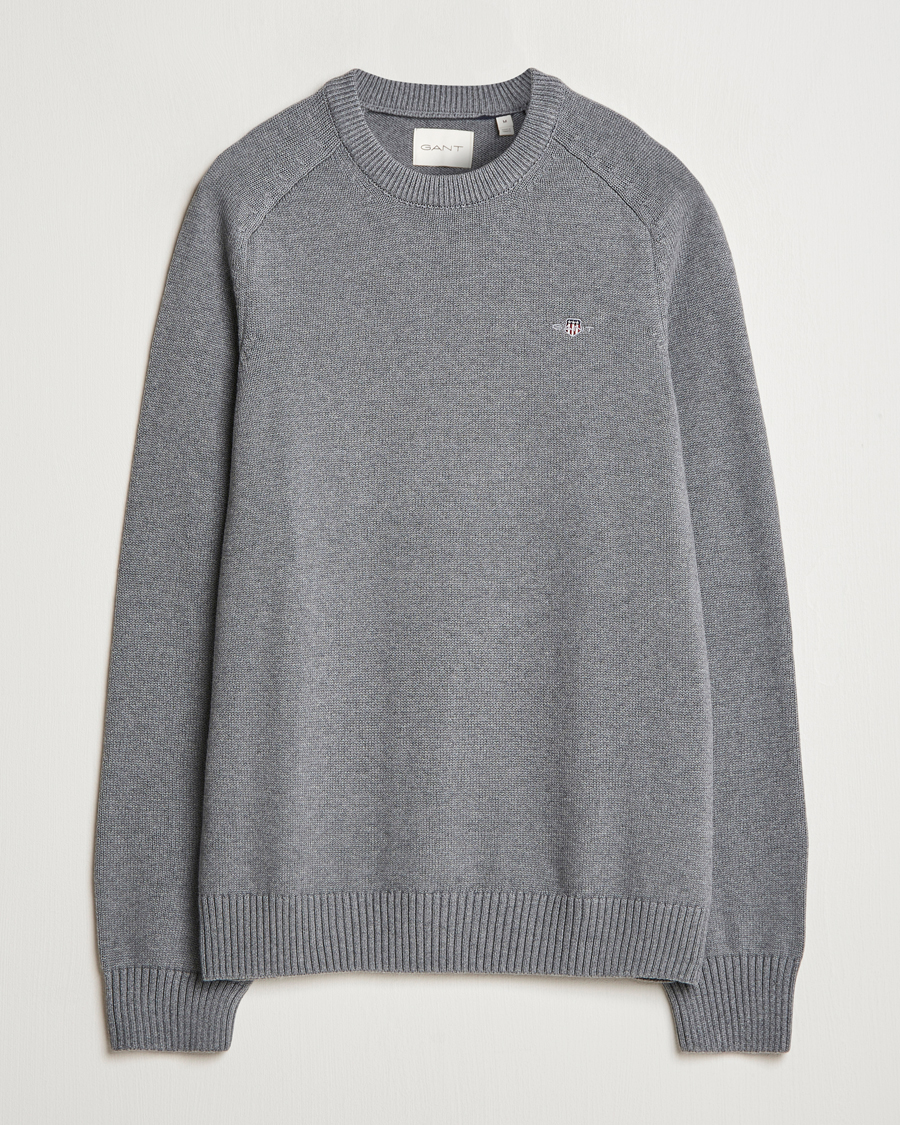Mies | Puserot | GANT | Casual Cotton Saddle C-neck Dark Grey Melange