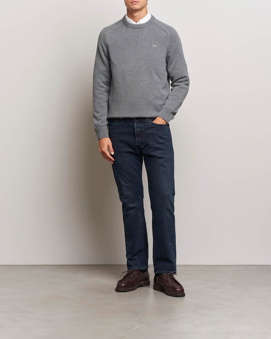 Mies | Puserot | GANT | Casual Cotton Saddle C-neck Dark Grey Melange