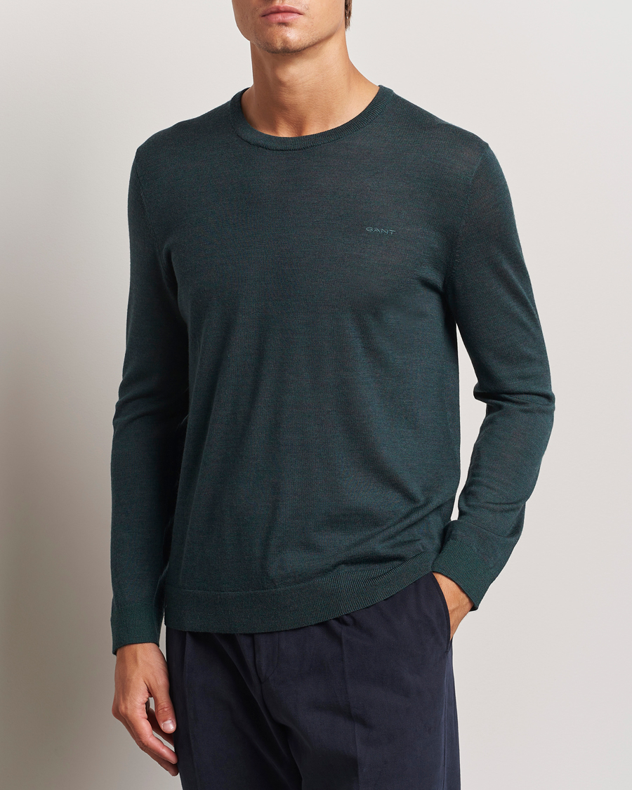 Mies | Puserot | GANT | Extrafine Merino Wool C-Neck Tartan Green