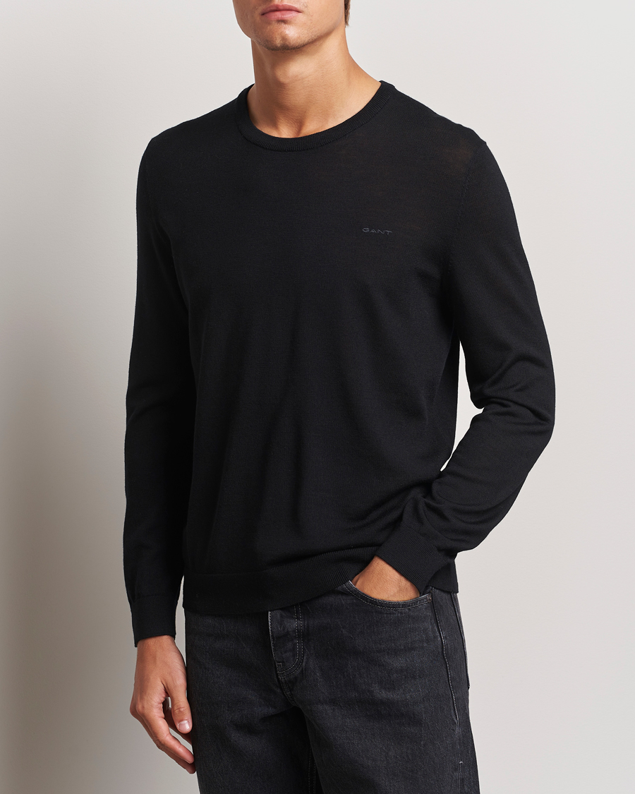 Mies | Puserot | GANT | Extrafine Merino Wool C-Neck Black
