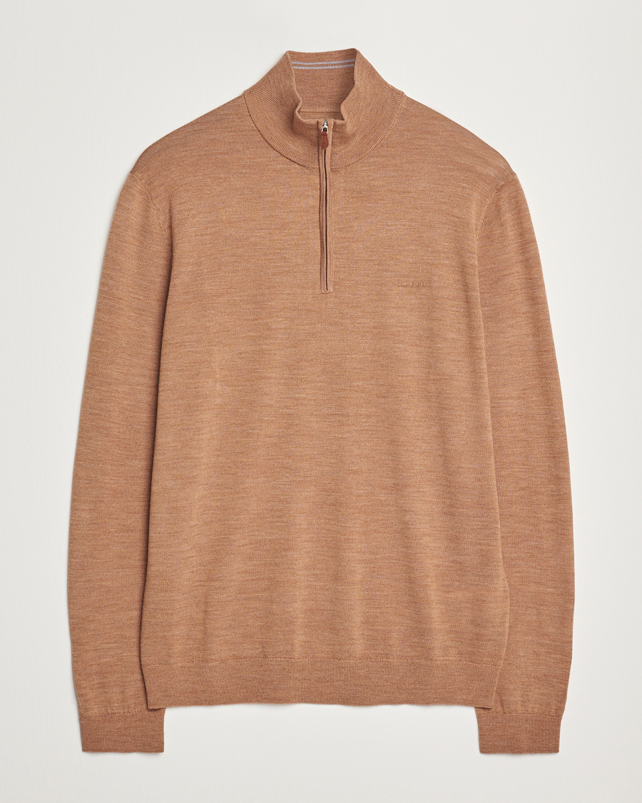 Mies | Puserot | GANT | Extrafine Merino Wool Half Zip Dk Sand Melange