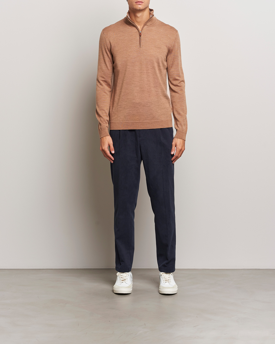 Mies | Puserot | GANT | Extrafine Merino Wool Half Zip Dk Sand Melange