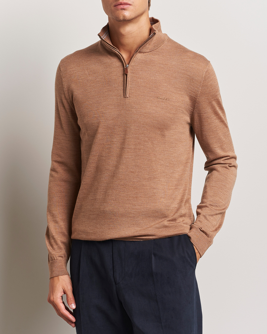 Mies | Puserot | GANT | Extrafine Merino Wool Half Zip Dk Sand Melange